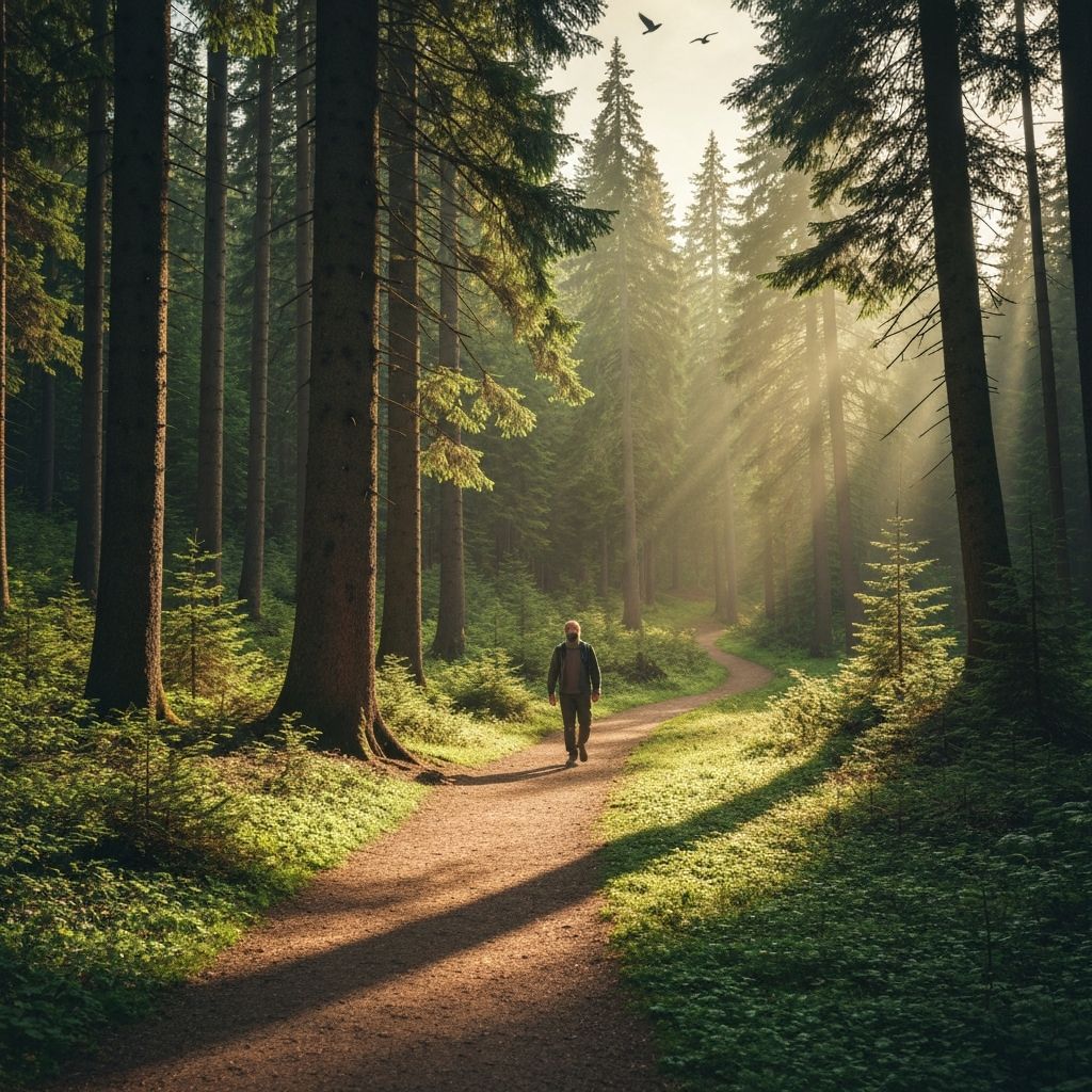 Jalan setapak di hutan yang asri